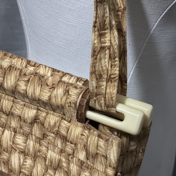 Vintage Toby Weston Convertible Bag-Cloth-Faux Woven Look Print-Tan/Beige - Picture 4 of 16